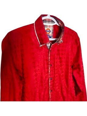 JERMYN & BOND Men's Red Long Sleeve Button Up Dress Shirt Flip Cuff Size Medium